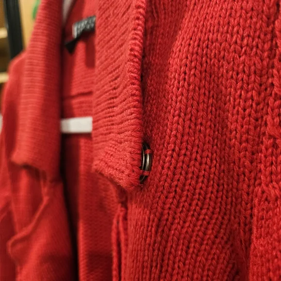 New Carole Little Size M Red Zip Wool Blend Cardigan Flap Front Sweater Top Wome - Picture 4 of 7